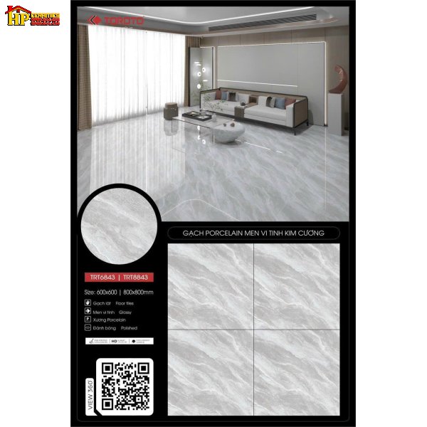 GẠCH LÁT NỀN 60X60 VÂN ĐÁ XÁM TRT6843 CAO CẤP GIÁ RẺ
