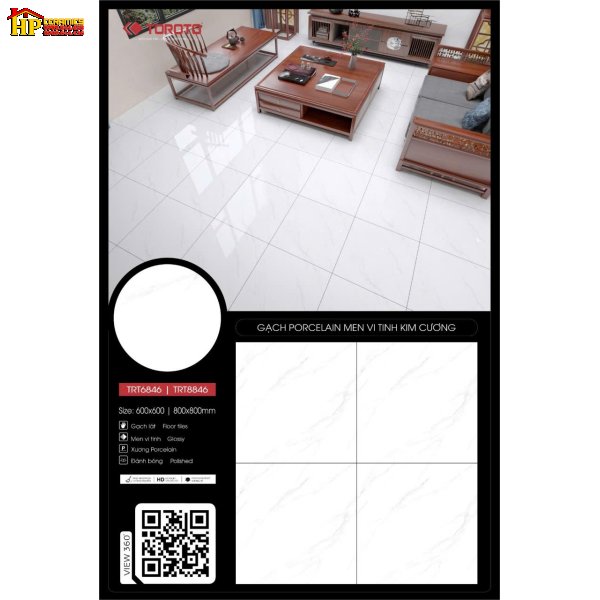 GẠCH LÁT NỀN 60X60 TRẮNG VÂN KHÓI TRT6846 CAO CẤP GIÁ RẺ