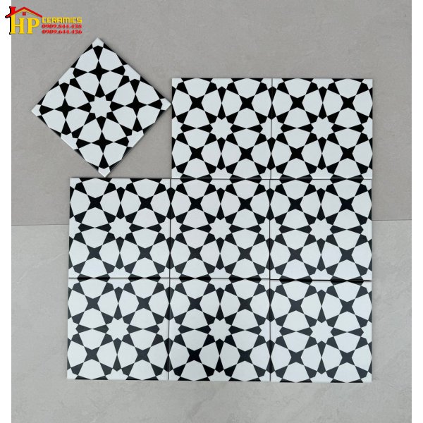 GẠCH LÁT NỀN 20X20 CỔ ĐIỂN TRẮNG ĐEN GHÉP BÔNG CAO CẤP GIÁ RẺ