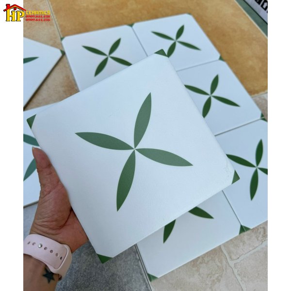 GẠCH LÁT NỀ 20X20 TRẮNG ĐIỂM BÔNG 4 CÁNH CAO CẤP GIÁ RẺ