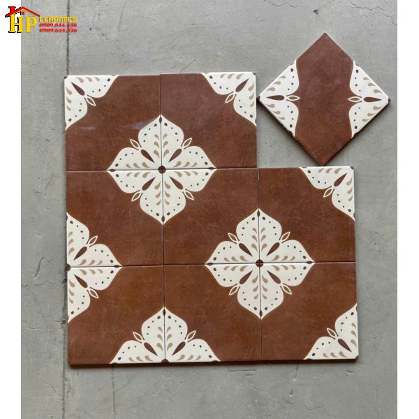 GẠCH LÁT NỀN 20X20 BÔNG GHÉP NÂU COTTO CỔ ĐIỂN CAO CẤP GIÁ RẺ