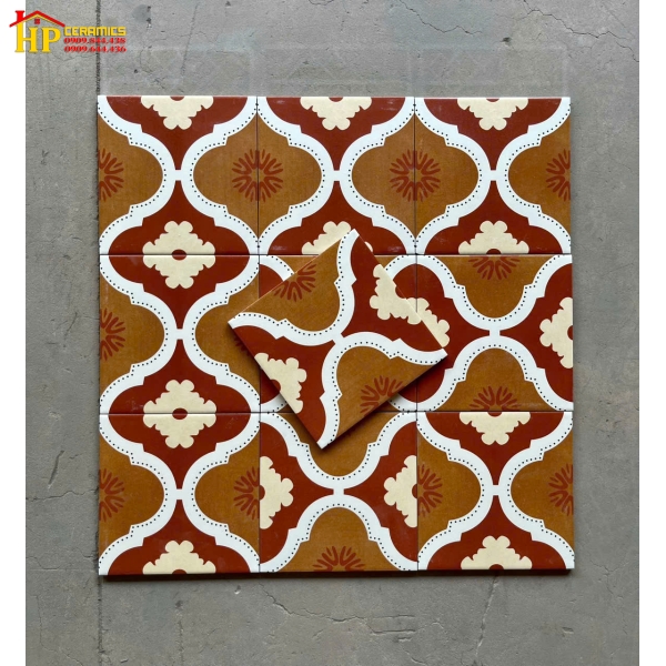 GẠCH LÁT NỀN 20X20 BÔNG GIỮA NÂU CỔ ĐIỂN CAO CẤP GIÁ RẺ