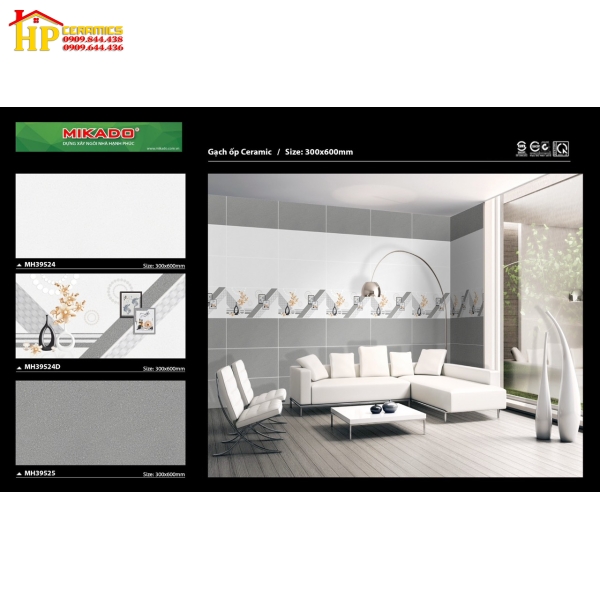 GẠCH ỐP TƯỜNG 30X60 VÂN MÈ XÁM ĐẬM LỢT ĐIỂM BÌNH BÔNG HOA VÀNG 39524 CAO CẤP GIÁ RẺ