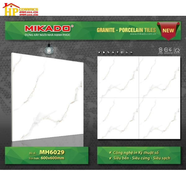 GẠCH LÁT NỀN 60X60 TRẮNG VÂN KHÓI VÀNG 6029 CAO CẤP GIÁ RẺ