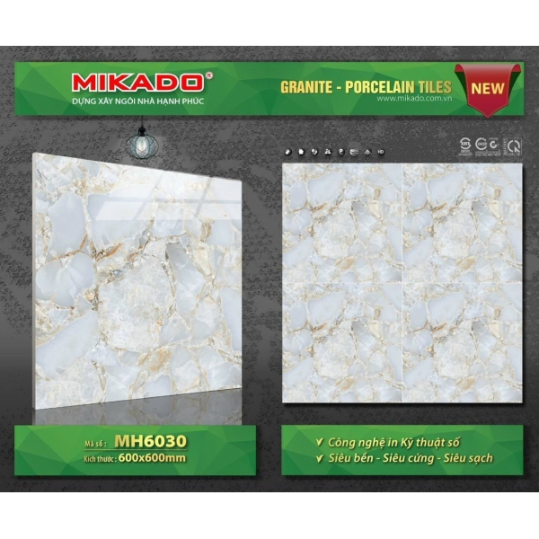GẠCH LÁT NỀN 60X60 VÂN ĐÁ MARBLE CHỈ VÀNG 6030 CAO CẤP GIÁ RẺ