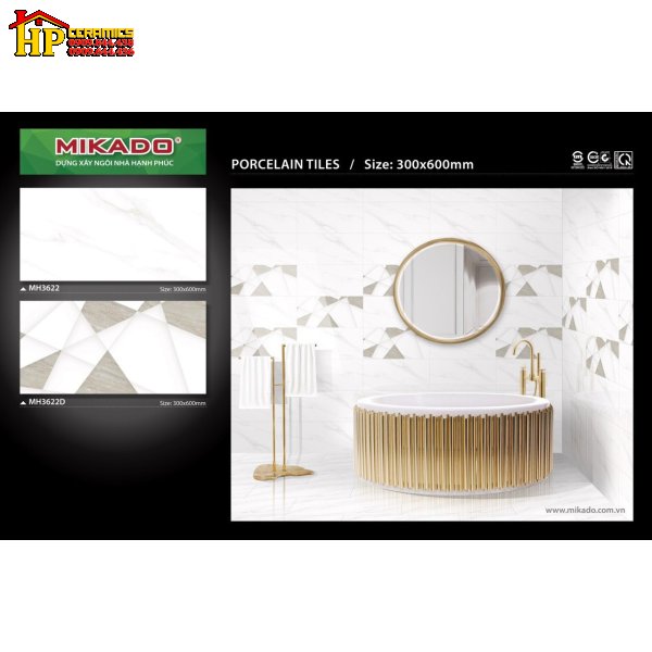 GẠCH ỐP TƯỜNG 30X60 TRẮNG VÂN KHÓI ĐÁ BÓNG ĐIỂM HÌNH LẬP THỂ 3622 CAO CẤP GIÁ RẺ