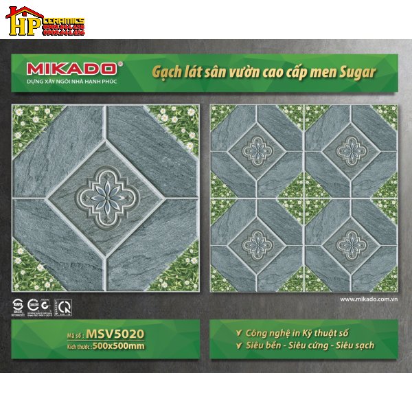 GẠCH LÁT SÂN VƯỜN 50X50 HÌNH THOI XÁM BÔNG CỎ 5020 CAO CẤP GIÁ RẺ
