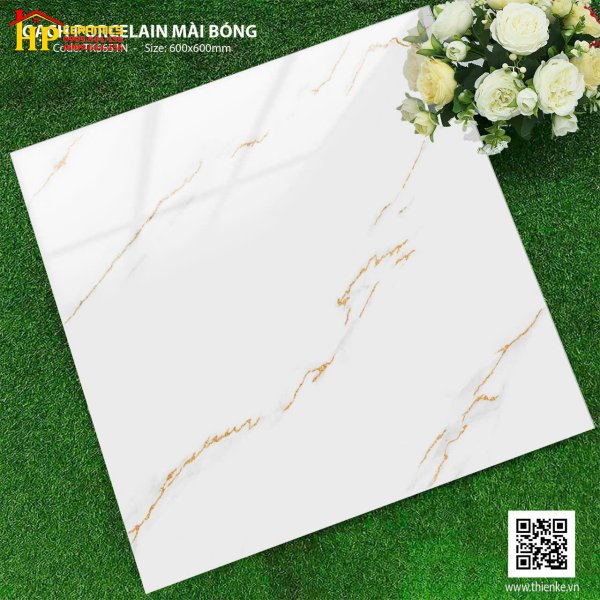 GẠCH LÁT NỀN 60X60 TRẮNG VÂN KHÓI VÀNG 6651 CAO CẤP GIÁ RẺ