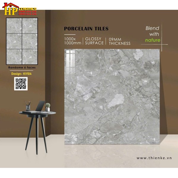 GẠCH LÁT NỀN 100X100 VÂN ĐÁ SỎI XÁM NHẬP KHẨU 104 CAO CẤP