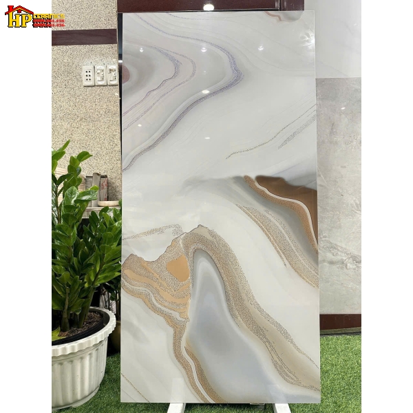GẠCH LÁT NỀN 60X120 TRẮNG VÂN LOANG VÀNG NÂU  KHẮC KIM PHỦ MÀU12669 CAO CẤP GIÁ RẺ