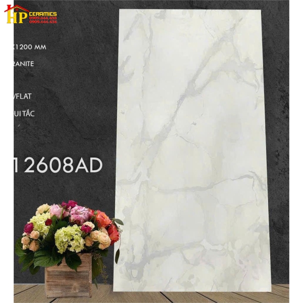 GẠCH LÁT NỀN 60X120 TRẮNG VÂN KHÓI KEM VÀNG 12608 CAO CẤP GIÁ RẺ