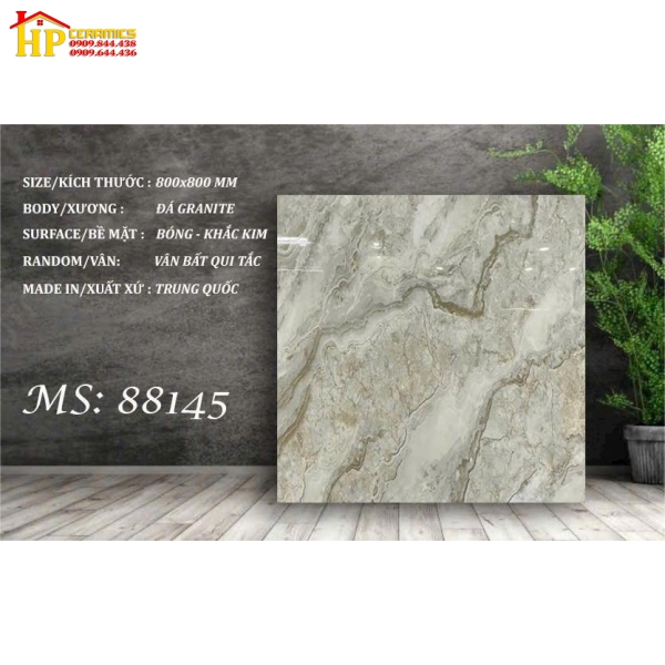 GẠCH LÁT NỀN 80X80 VÂN ĐÁ MARBLE XÁM NÂU KHẮC KIM 88145 CAO CẤP GIÁ RẺ