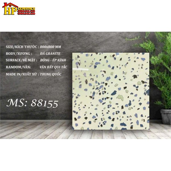 GẠCH LÁT NỀN 80X80 VÂN ĐÁ MÈ XANH ÉP KÍNH 88155 CAO CẤP GIÁ RẺ