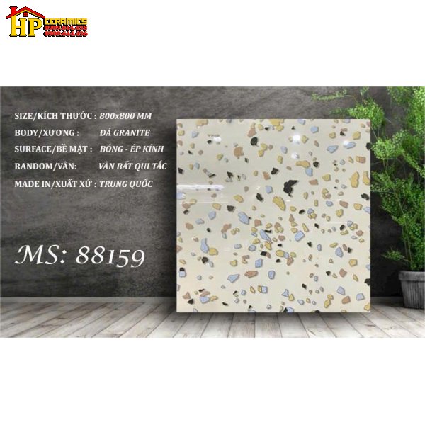 GẠCH LÁT NỀN 80X80 MÀU KEM VÂN ĐÁ MÀI NÂU XANH ÉP KÍNH 88159 CAO CẤP GIÁ RẺ