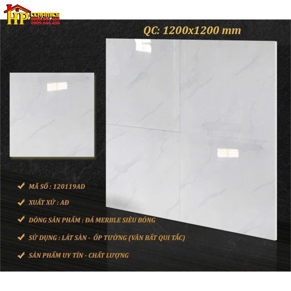 GẠCH LÁT NỀN 120X120 TRẮNG VÂN KHÓI 120119 CAO CẤP GIÁ RẺ