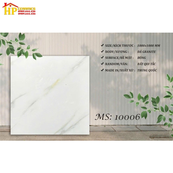 GẠCH LÁT NỀN 100X100 TRẮNG VÂN KHÓI ĐEN VÀNG CALACATTA 10006 NHẬP KHẨU CAO CẤP 