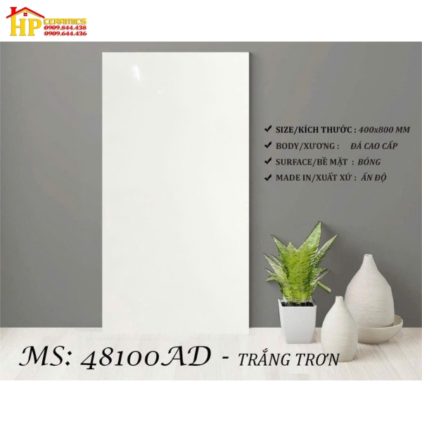 GẠCH ỐP TƯỜNG 40X80 TRẮNG TRƠN 48100 CAO CẤP GIÁ RẺ