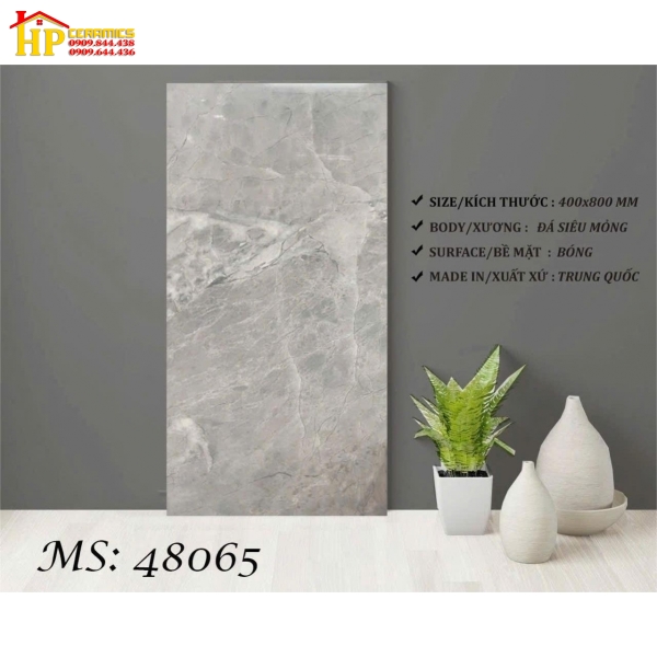 GẠCH ỐP TƯỜNG 40X80 VÂN ĐÁ XÁM SIÊU BÓNG 48065 CAO CẤP GIÁ RẺ