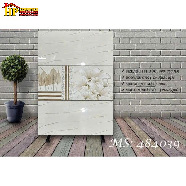 GẠCH ỐP TƯỜNG 40X80 VÂN ĐÁ KEM VÀNG ĐIỂM BÔNG LY KHẮC KIM 484039 CAO CẤP GIÁ RẺ