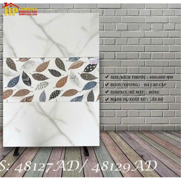 GẠCH ỐP TƯỜNG 40X80 TRẮNG VÂN ĐÁ ĐIỂM CHIẾC LÁ 48127 CAO CẤP GIÁ RẺ
