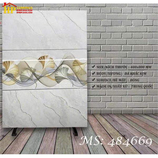 GẠCH ỐP TƯỜNG 40X80 VÂN ĐÁ XÁM ĐIỂM BÔNG DÂY KHẮC KIM 484669 CAO CẤP GIÁ RE