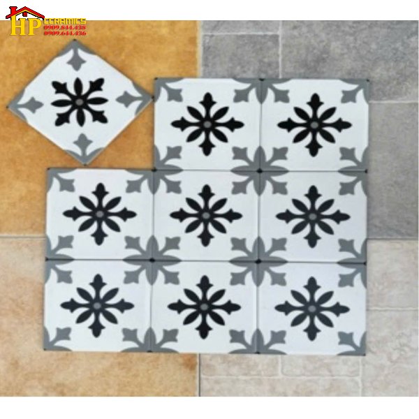 GẠCH LÁT NỀN 20X20 BÔNG CỔ ĐIỂN NỀN TRẮNG CAO CẤP GIÁ RẺ