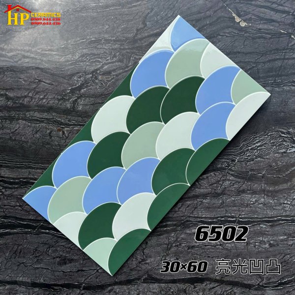 GẠCH TRANG TRÍ 30X60 VẨY CÁ XANH 3 MÀU 6502 CAO CẤP GIÁ RẺ