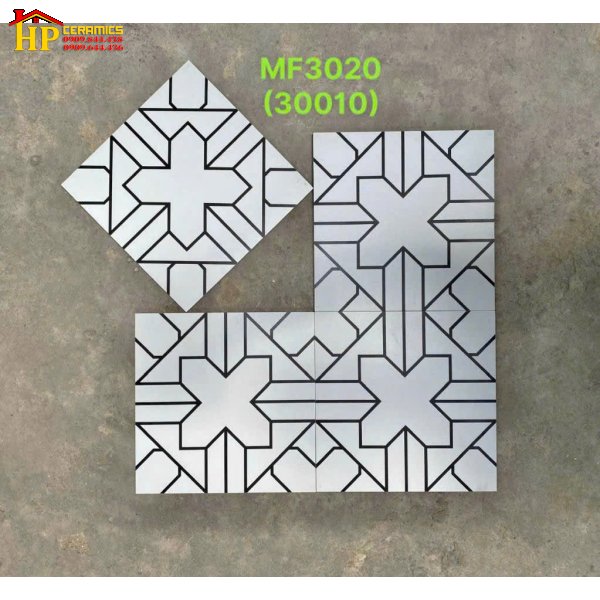 GẠCH BÔNG 30X30 TRẮNG HOA VĂN ĐEN CỔ ĐIỂN 3020 CAO CẤP GIÁ RẺ