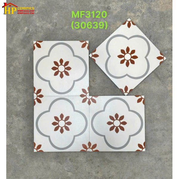 GẠCH BÔNG 30X30 TRẮNG HOA VĂN NÂU CỔ ĐIỂN 3120 CAO CẤP GIÁ RẺ