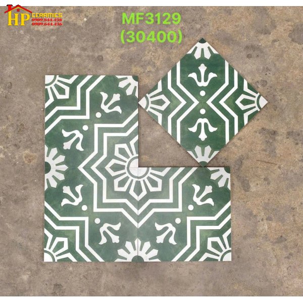 GẠCH BÔNG 30X30 MÀU XANH HOA VĂN TRẮNG CỔ XƯA 3129 CAO CẤP GIÁ RẺ