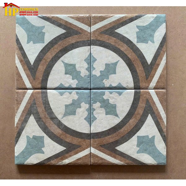 GẠCH BÔNG 20X20 HOA VĂN MŨI TÊN GHÉP XANH NÂU CỔ ĐIỂN CAO CẤP GIÁ RẺ