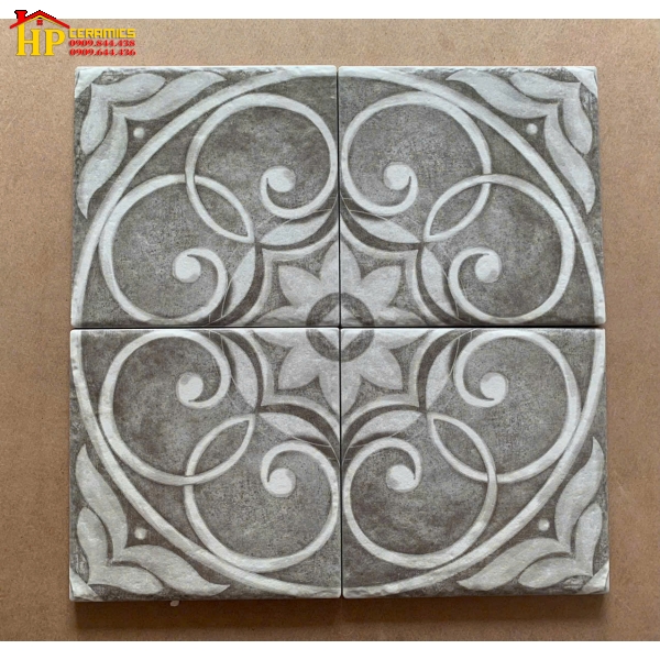 GẠCH BÔNG 20X20 HOA VĂN GHÉP TRÒN BÔNG NÂU XÁM CAO CẤP GIÁ RẺ