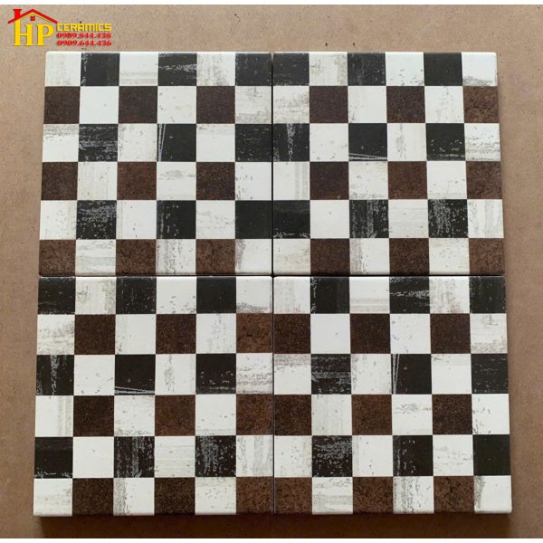 GẠCH BÔNG 20X20 HOA VĂN Ô VUÔNG NHỎ NÂU ĐẬM LỢT CAO CẤP GIÁ RẺ