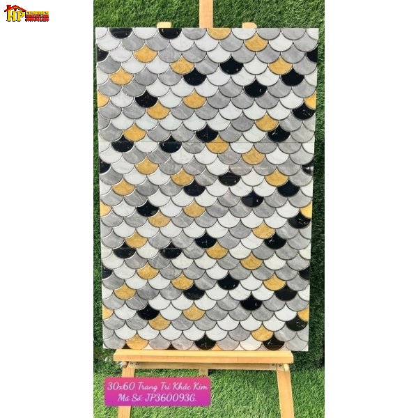 GẠCH TRANG TRÍ 30X60 KHẮC KIM VẢY CÁ XÁM VÀNG ĐEN 360093 CAO CẤP GIÁ RẺ
