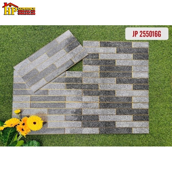 GẠCH TRANG TRÍ 25X50 KIỂU XÂY GẠCH VÂN ĐÁ MÈ XÁM KHẮC KIM 255016G CAO CẤP GIÁ RẺ