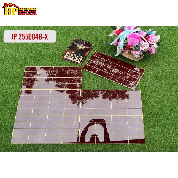 GẠCH TRANG TRÍ 25X50 KIỂU XÂY GẠCH VÂN ĐÁ MÀU ĐỎ KHẮC KIM CAO CẤP GIÁ RẺ