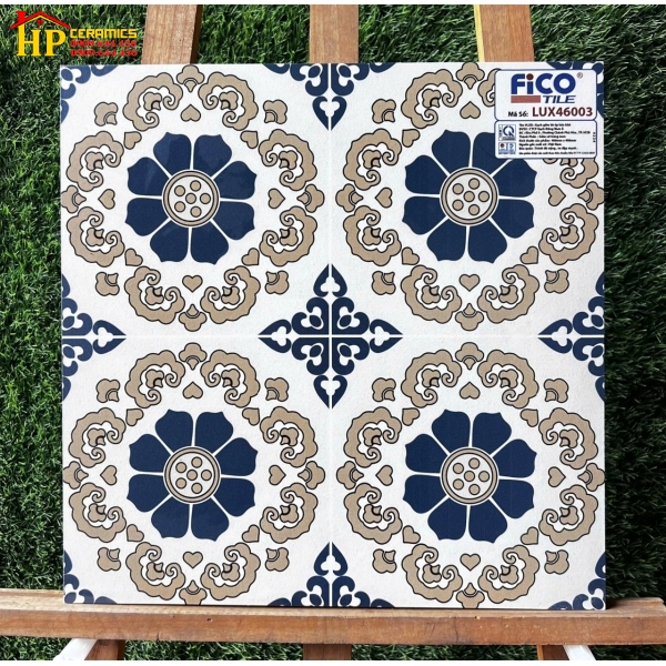 GẠCH BÔNG 40X40 BÔNG XANH VIỀN NÂU 46003 CAO CẤP GIÁ RẺ