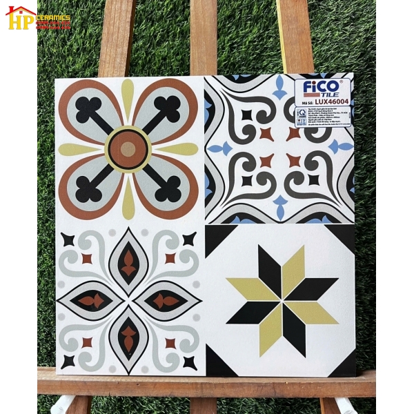 GẠCH BÔNG 40X40 BÔNG GHÉP XANH ĐEN VÀNG 46004 CAO CẤP GIÁ RẺ