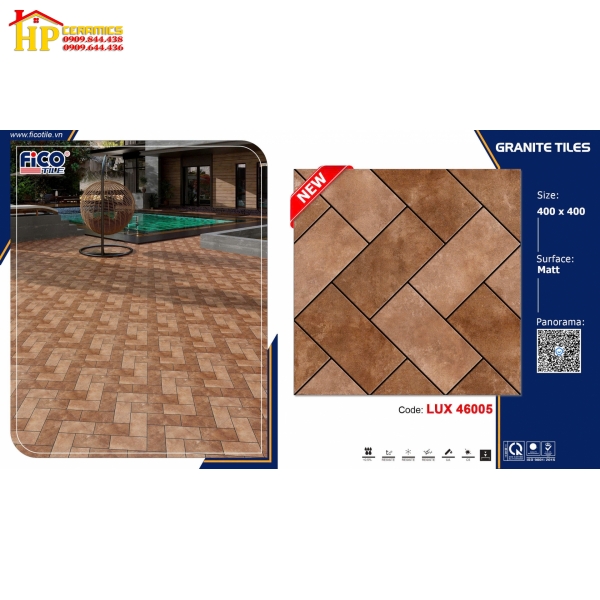 GẠCH LÁT NỀN 40X40 GIẢ  CỔ GHÉP CÁ TÍNH NÂU 46005 CAO CẤP GIÁ RẺ