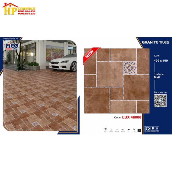 GẠCH LÁT NỀN 40X40 GIẢ CỔ GHÉP BÔNG NÂU ĐẤT 46006 CAO CẤP GIÁ RẺ
