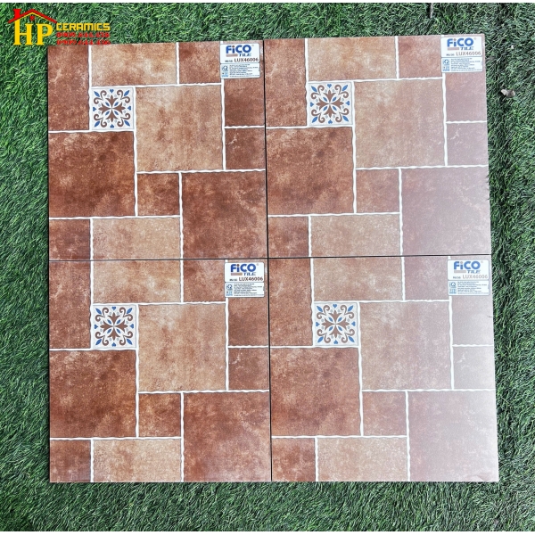 GẠCH LÁT NỀN 40X40 GIẢ CỔ GHÉP BÔNG NÂU ĐẤT 46006 CAO CẤP GIÁ RẺ