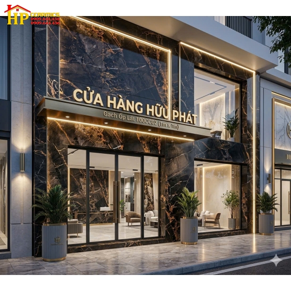 GẠCH LÁT NỀN 100X100 ĐEN HUYỀN BÍ KẾT HỢP VỚI NÂU TRẦM 100CC02 CAO CẤP