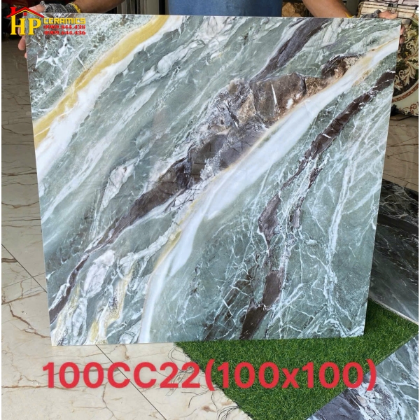 GẠCH LÁT NỀN 100X100 VÂN XANH NGỌC LỤC BẢO NHẠT 100CC22 CAO CẤP 