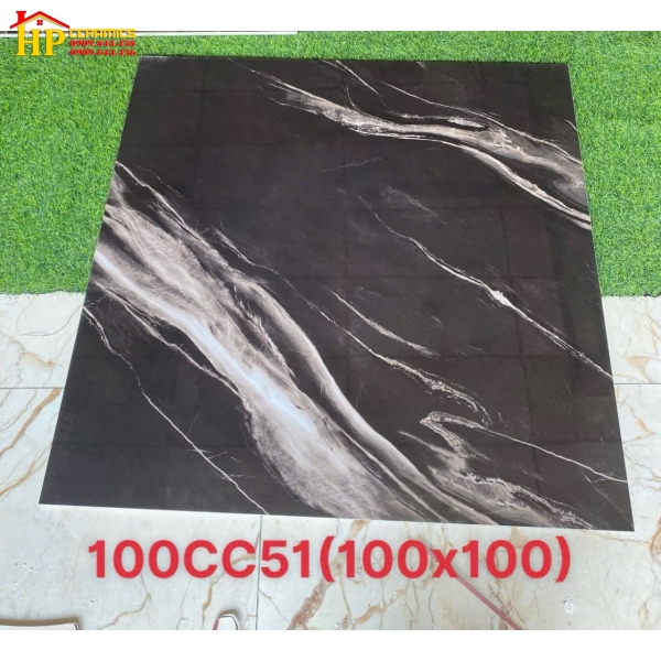GẠCH LÁT NỀN 100X100 ĐEN TIA CHỚP 100CC51 CAO CẤP