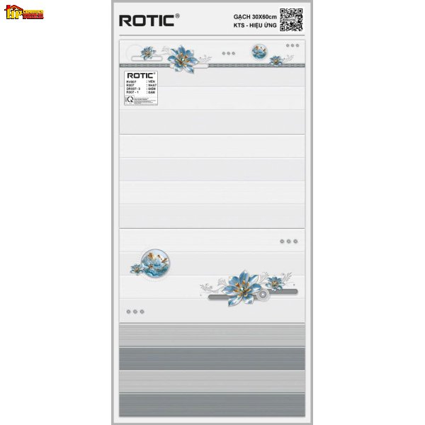 GẠCH ỐP TƯỜNG 30X60 SỌC NGANG MÀU XÁM XEN KẺ ĐẬM LỢT ĐIỂM CỤM HOA MÀU XANH DƯƠNG CAO CẤP GIÁ RẺ