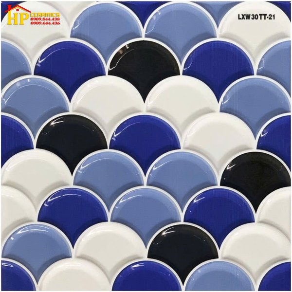GẠCH TRANG TRÍ 30X30 MÀU XANH ĐEN TRẮNG HỌA TIẾT VẢY CÁ CAO CẤP GIÁ RẺ