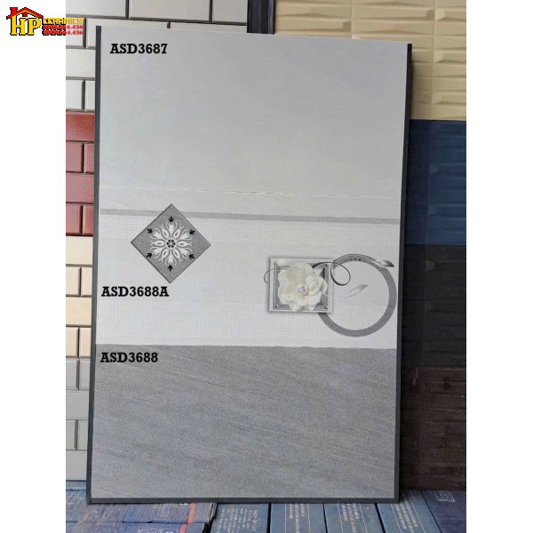 GẠCH ỐP TƯỜNG 30X60 SẮC MÀU XÁM ĐẬM LỢT VÂN ĐÁ MỜ CHẠY XÉO BẢN LỚN ĐIỂM HOA TRÀ LỚN 3D CAO CẤP