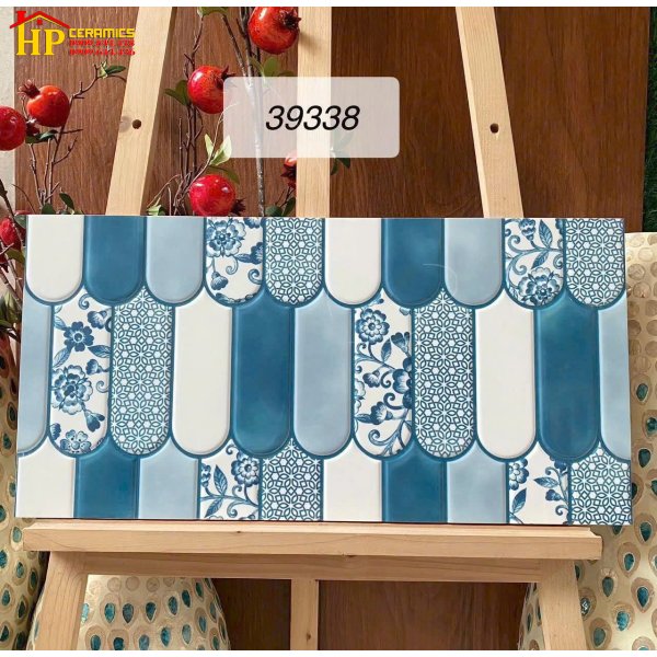 GẠCH TRANG TRÍ 30X60 SẮC XANH ĐẬM LỢT HỌA TIẾT LÔNG VŨ BO TRÒN 3D NHẬP KHẨU CAO CẤP
