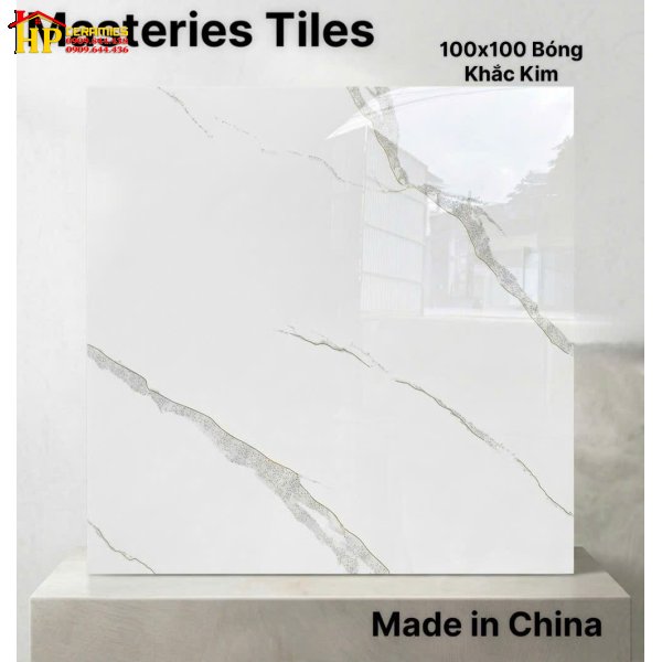 GẠCH LÁT NỀN 100X100 KHẮC KIM MÀU TRẮNG TINH KHÔI VÂN ĐÁ CALACATTA KHẮC KIM THƯỢNG HẠNG NHẬP KHẨU