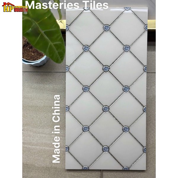 GẠCH TRANG TRÍ 30X60 MÀU TRẮNG HỌA TIẾT QUẢ TRÁM CHẦN NỆM PHỐI NÚT XANH NGỌC BÍCH NHỦ BẠC NHẬP KHẨU CAO CẤP